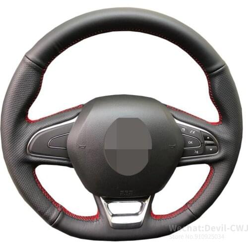 DIY for Renault Kadjar Koleos Megane Talisman Scenic Espace 2015-2018 Black Artificial leather Car Steering Wheel Cover