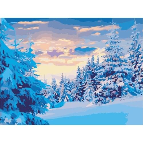 DIY Paints By Numbers Kit Snowing Forest Painting On Canvas Unframed Painting Set Gift Coloring By Numbers Canvas Wall Set