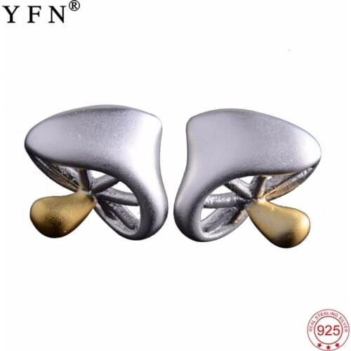 Hot Sale YFN 100% Real 925 Sterling Silver Earring Sweet Lovely Mushroom Stud Earrings Charming Jewelry For Women GNE9404