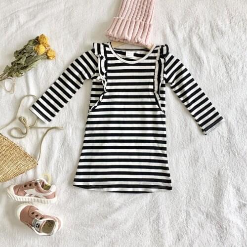 1-4Years Baby Kids Girls Cotton Striped Dress 2019 Autumn New Toddler Girls Elegant Ruffles Dress Fall Casual Clothes