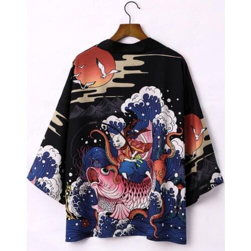 Streetwear Men Women Fashion Cardigan Men Japanese Obi Male Yukata Kimono Samurai Clothing Traditional Japanese Clothing