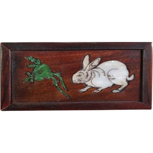 Collection of antique pure hand-made rosewood carving (hand box with shell and rabbit pictures)