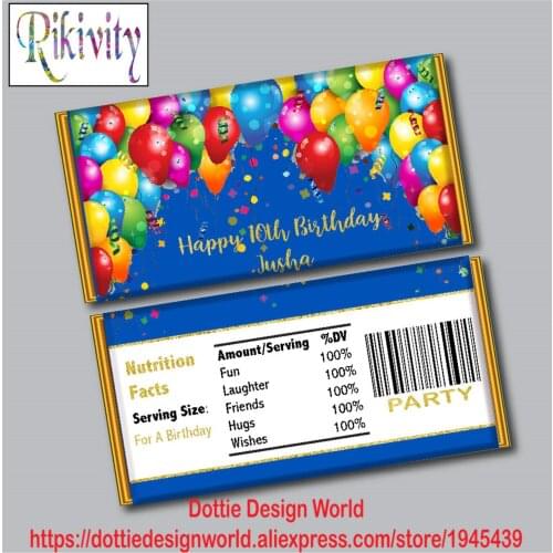 Colorful Balloon Birthday Party Favors Candy Bar Hershey Chocolate Wrapper Stickers Water Bottles Labels Baby Shower Decoration
