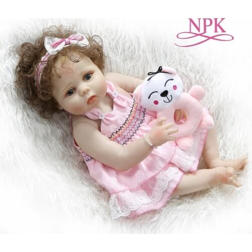 NPK 56CM full body silicone reborn baby doll girl bebe doll reborn Bath toy hand-rooted curly hair Anatomically Correct