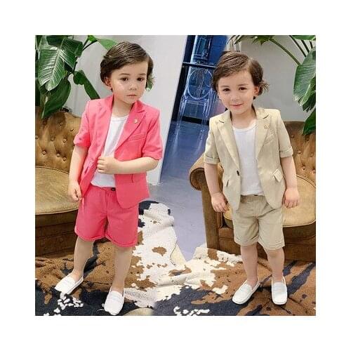 Summer Korean Childrens Blazer Suits Baby Boys Short-sleeved Blazer Jacket+shorts 2pcs Sets Toddler Performance Costumes Suits