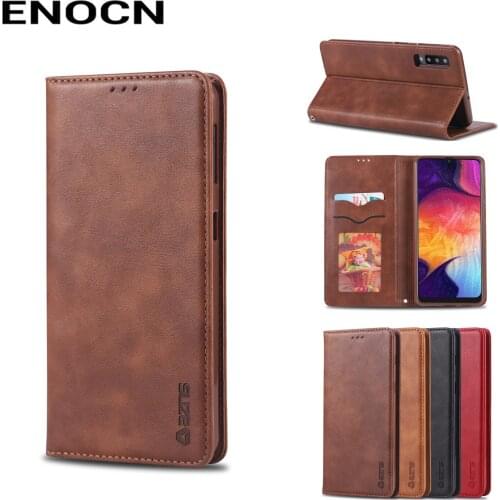 Magnetic Flip Case For Samsung Galaxy A50 Case Samsung A50 over Leather Wallet Card Slots Luxury Retro Folding Phone Case