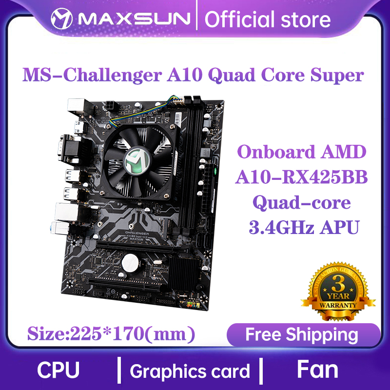 MAXSUN Full New Computer Motherboard Combo Challenger A10 Quad Core Super AMD CPU RX452BB RAM DDR3 3*SATA 3.0 With Radiator