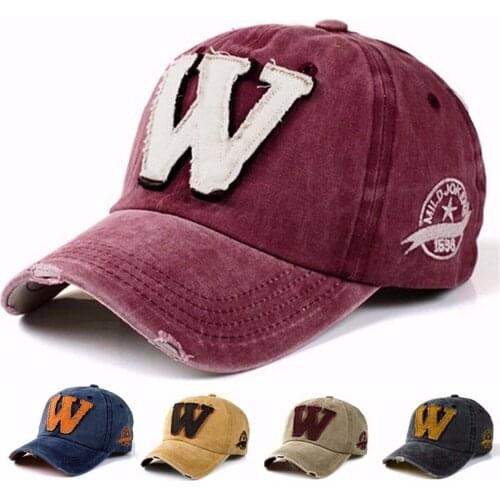 Fashion Unisex Letter W Cotton Baseball Cap Adjustable Strapback Trucker Hats