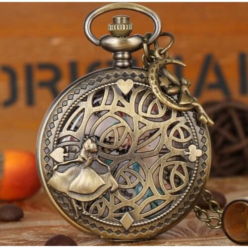 Faery Lovely Princess Quartz Hollow Alice In Wonderland Quartz Pocket Poker Design Pendant Necklace for Girls + Angel Accessory