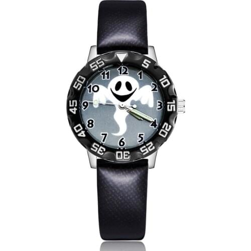 Fashion HALLOWEEN Ghost Style Childrens Kids Student Girls Boys Quartz Leather Wrist Watches Clcok JM58