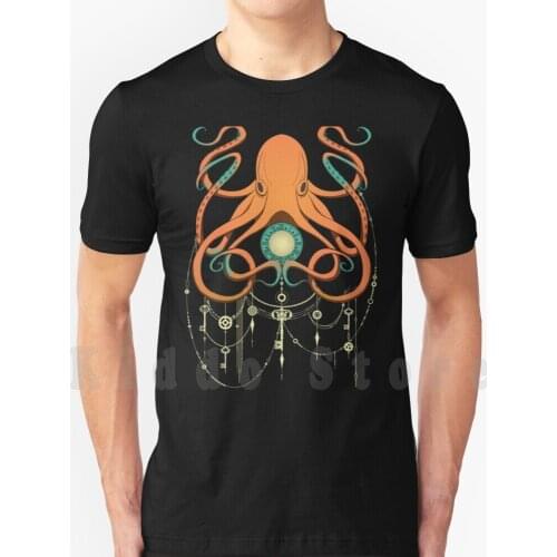 Timeless Octopus-Orange T Shirt Men Cotton Cotton S-6Xl Octopus Original Steampunk Chains Beautiful Delicate Tattoo Keys