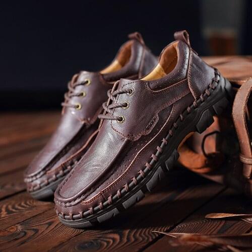 Men Shoes New Fashion Style Leather Spring Casual Shoes Men Handmade Vintage Loafers Flats Hot Sale Moccasins Big Size 38-48