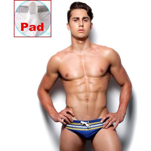Mens Low Rise Nylon Push Up Pad Swimwear Bikini Briefs Striped Printed Beach Swimsuit Swimming Trunks Board Shorts Surf Suit
