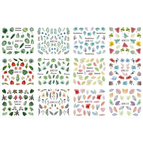 UPRETTEGO 12 PACK/ LOT WATER DECAL NAIL ART NAIL STICKER TROPICAL PLANT TREE FLOWER LEAF LEAVES BAMBOO VEIN BN1405-1416