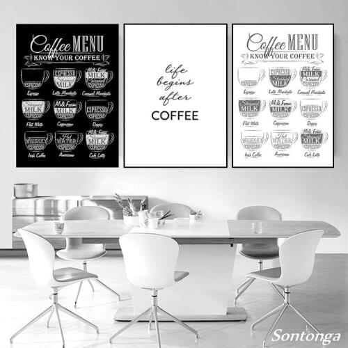 Coffee Menu Nordic Wall Pictures Art Prints Black White Canvas Painting Cafe Shop Posters Modern Living Room Home Decor