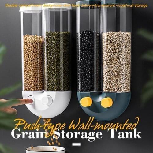 Push-type Wall-mounted Grain Storage Tank PP Food Storage Box Plastic Clear Container Set with Pour Lids Kitchen Storage Bottles