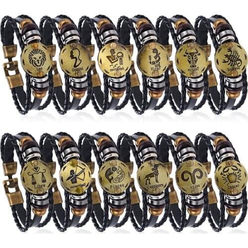 NEW Birthday Gift punk Zodiac Signs Aries Leo Bracelet Constellations charm men bracelets Virgo Pisces Pendant Women DropShiping