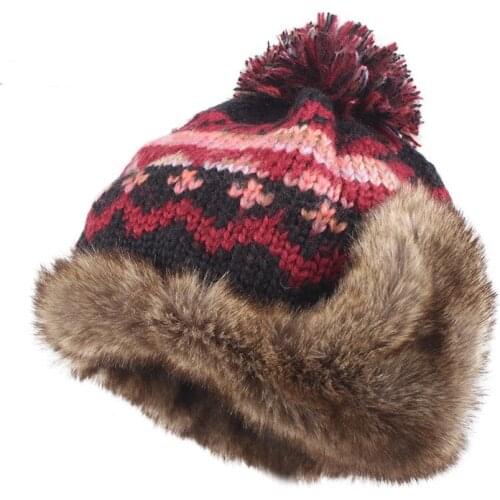 2020 New Arrivals Winter Women Cute Ear Protector Thickened Thermal Handmade Knitted Cap Bomber Hat Outdoor Wool Cap