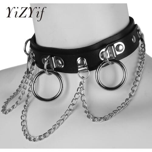 Unisex Black Spike choker collar Punk Gothic Flexible PU Leather Adjustable Choker Necklace Neck Collar Rock Choker harajuku