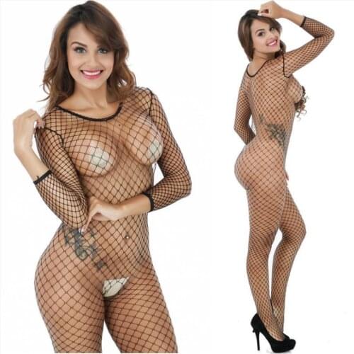 2 Pairs Full Body Fishnet Crotchless Sheer Bodystocking Full Body Pantyhose Transparent Long-sleeve Open Crotch Tights Stocking