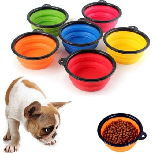 Silicone Collapsible Foldable Dog Bowl Candy Color Outdoor Travel Portable Puppy Food Container Feeder Dish