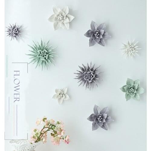 Modern Ceramic Flower Wall Hanging Lily Resin Flower Crafts Ornament Decoration European Livingroom TV Background Mural Art