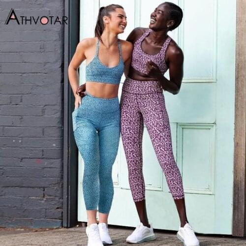 ATHVOTAR 2 Piece Set Women Sportswear Printed Bra High Waist Fitness Leggings Fitness Tracksuits Sweat Suits Women