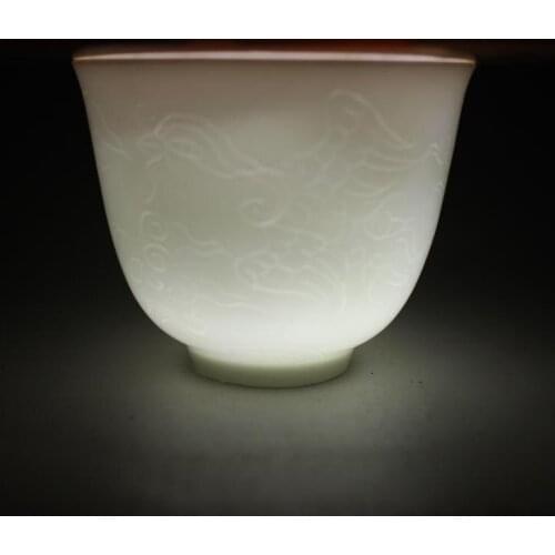 Antique MingDynasty porcelain cup,White dark carved Phoenix cup ,Hand-painted crafts,Collection&Adornment,Free shipping