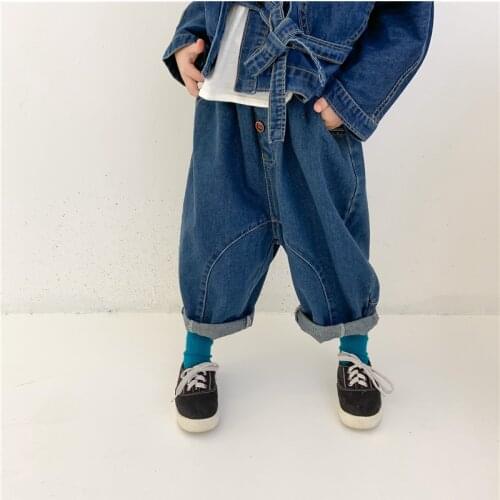 Spring Autumn boys and girls baggy jeans unisex children cotton soft loose denim pants