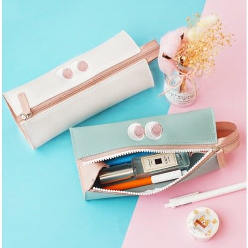 Japan Creative Stationery Pencil-case Simple Cute Little Monster Zipper Bag leather Men And Women Zipit Pencil Bag