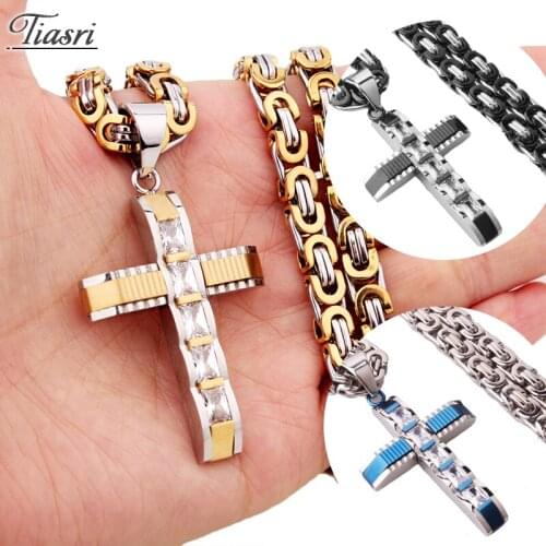 Tiasri Steampunk Jewelry Goth Choker Crucifixion Pendant Necklace For Men Women 6mm Byzantine Chain Stainless Steel Accessories