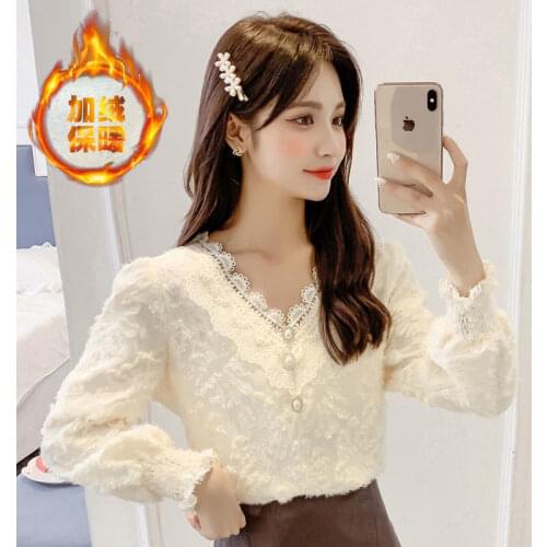 Women Blouse Womens Lace Autumn Winter Long-Sleeved Shirt Blouse Shirts Ropa De Mujer