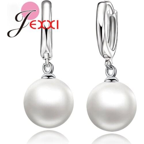 Fashion One Pair Accessories 925 Sterling Silver Fine Jewelry White Pearl Hoop Earrings For Women Wedding Gift