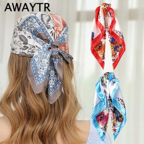 AWAYTR Square Scarf 50*50cm Print Headband Handkerchief Hairbands Hair Hoop Accessories For Women Girl Lady Head Neck Satin Scar