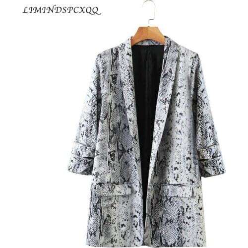 Animal Snake Print Women Blazers Korean Full Sleeve Ladies Blazer Femme Feminino Mujer Pockets Outerwear Female Casual Tops