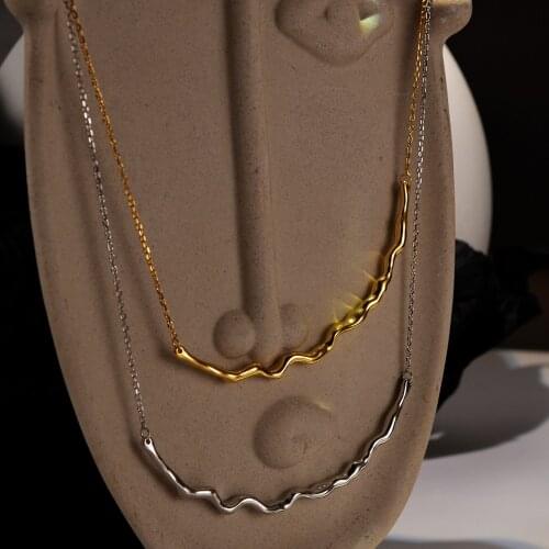 MLKENLY Simple Curve Pure 925 Sterling Silver Necklace Irregular Wave Line Glossy Short Clavicle Chain Jewelry for women