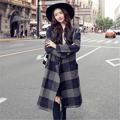 2020 New Spring Autumn Casual Loose Plaid Long Trench Coat Female Korean Winter Womens Woolen Coats X352