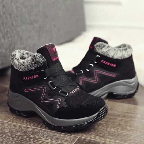 Winter Women Snow Boots Women Fur Warm Ankle Boots Hiking Thick Bottom Wedge Shoes Female