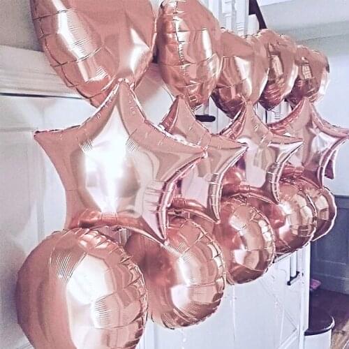 10pcs 18 Inch Rose Gold Star Round Heart Balloons Marriage Helium Inflatable Balloon Metallic Wedding Birthday Party Decor Gifts