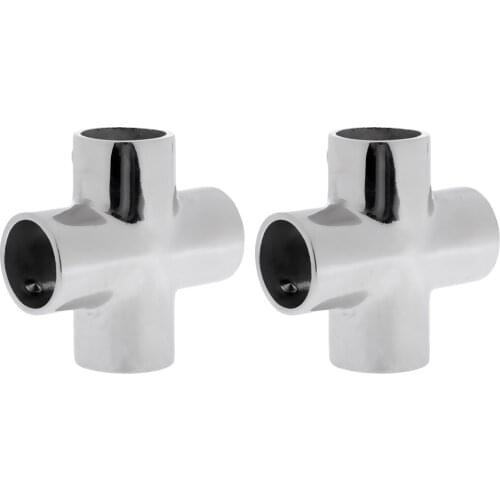 2pcs Premium 4 Way 90 Degree 22mm 7/8'' Pipe Yacht Boat Hand Rail Fitting - Marine Grade Silver 316 Stainless Steel
