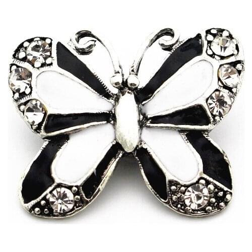 3pcs/lot New Snap Button Jewelry Enamel White Butterfly Crystal Snap Charms Fit 18mm Ginger DIY Snap Button Bracelet Necklace