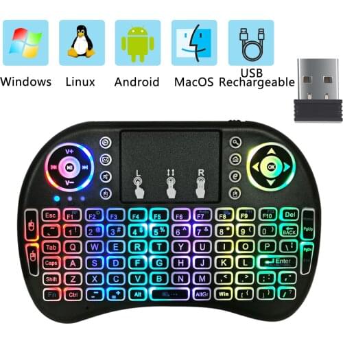 7 Color Backlit i8 Mini Wireless Keyboard 2.4ghz English 3 Colour Air Mouse With Touchpad Remote Control Android TV Box Windows