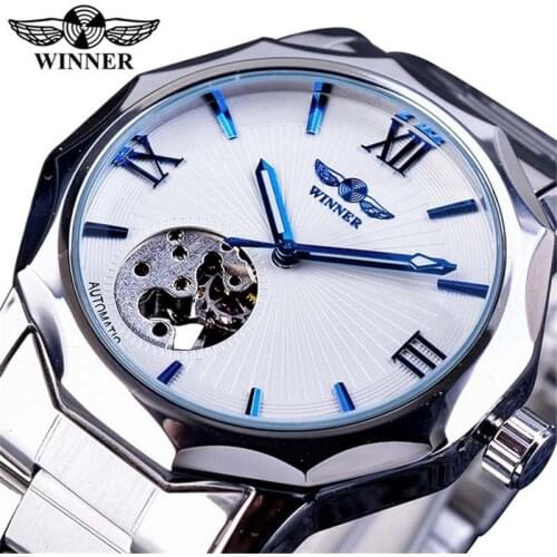 2018 Winner Brand Automatic Skeleton Man Clock Top Fashion Silver Business Full Stainless Steel Relojes Hombre Mechanical Watch