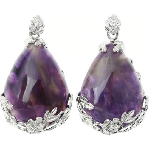 Ayliss 1pc Natural Gem Stone Purple Pendants Inlaid Teardrop Pendant Reiki Healing Bead For Necklace Gift Women Pendant Jewelry