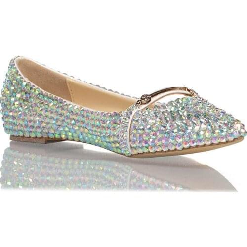 Glitter Fashion Diamond Bridal Wedding Flat Shoes Crystal Rhinestone Princess Pregnant Woman Bling Slip On Shoes