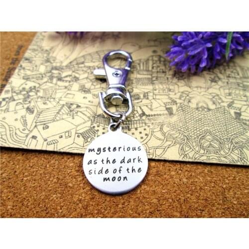 3pcs/lot high quality keychain with 20mm stainless steel circle round "mysterious as the dark side of the moon" charms