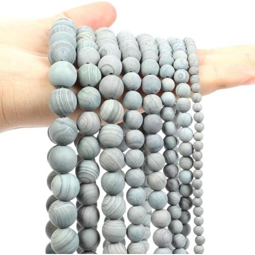 Natural Stone Beads Matte Frosted Green Veins Round Loose Spacer Bead For Jewelry Making DIY Charm Bracelet Necklace 6/8/10/12MM