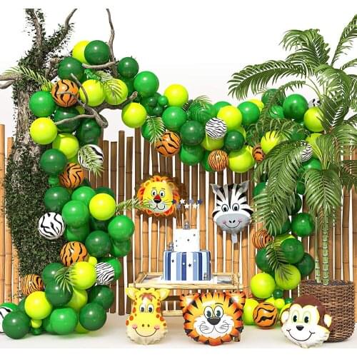 DIY Jungle Theme Party Dark Green Forest Animal Head Tiger Lion Birthday Wedding Banquet Outdoor Party Decoration Kit Balloon