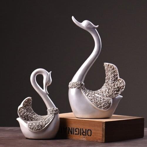 European sweet little swan Living room shop home decoration TV cabinets desktop display crafts Antique Pearl White