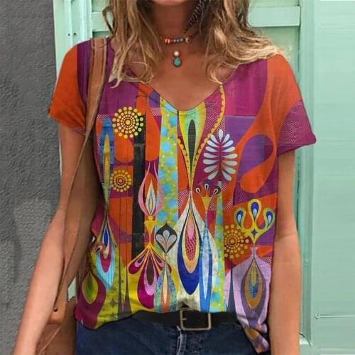 Футболки оверсайс 2021 Summer Graffiti Women T-Shirt Short Sleeve Vintage V-Neck Tops Tee camiseta mujer harajuku femme t-shirts